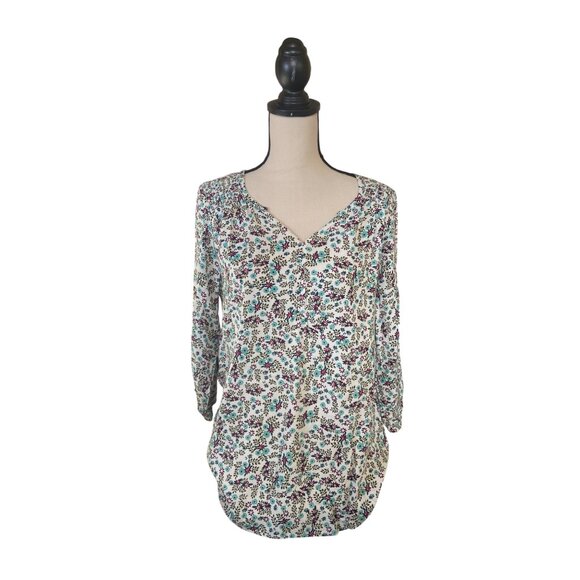 Sonoma Womens Floral Tunic Blouse Small Rayon VNeck 3/4 Sleeve Cottagecore - Picture 1 of 10